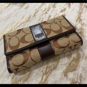COACH Signature Brown + Tan Canvas Wallet